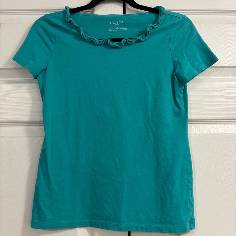 Talbots Teal Ruffle-Trim Short Sleeve Tee